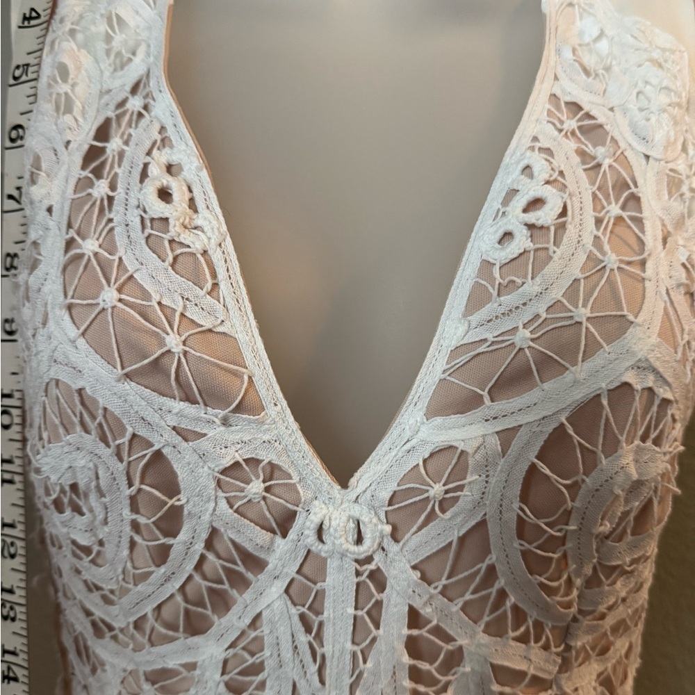 Elegant White Lace Dress Plunge Mini Dress by Lulus. Women’s XS - Picture 2 of 5